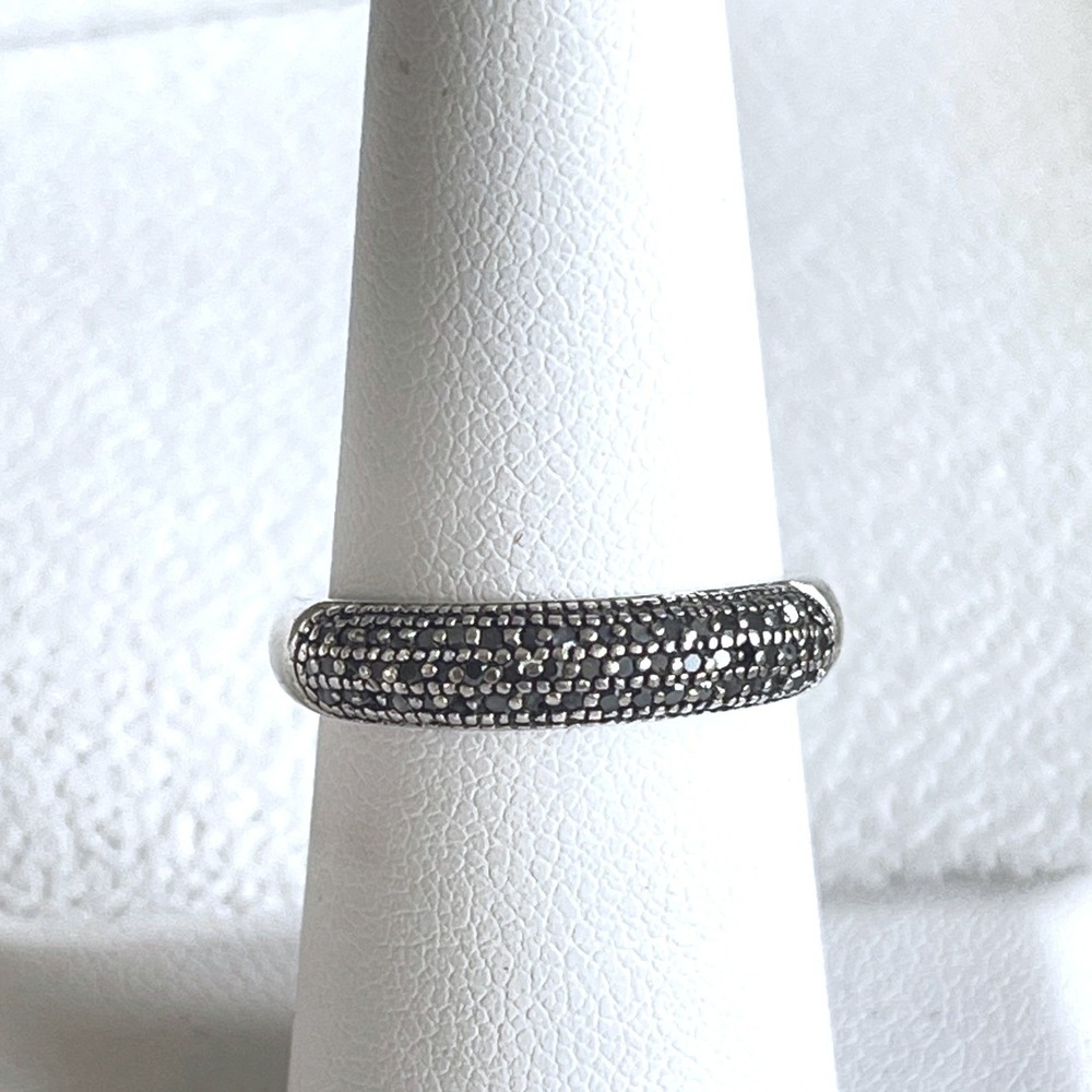 Sterling Silver 925 .25 CTW Diamond Pave Ring Oxidized Band Size 6.5 3g